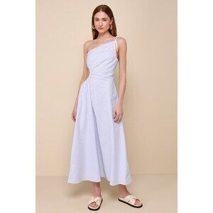 Lulus Effortless Weekend White Striped Cutout One-shoulder Maxi Dress - Size M